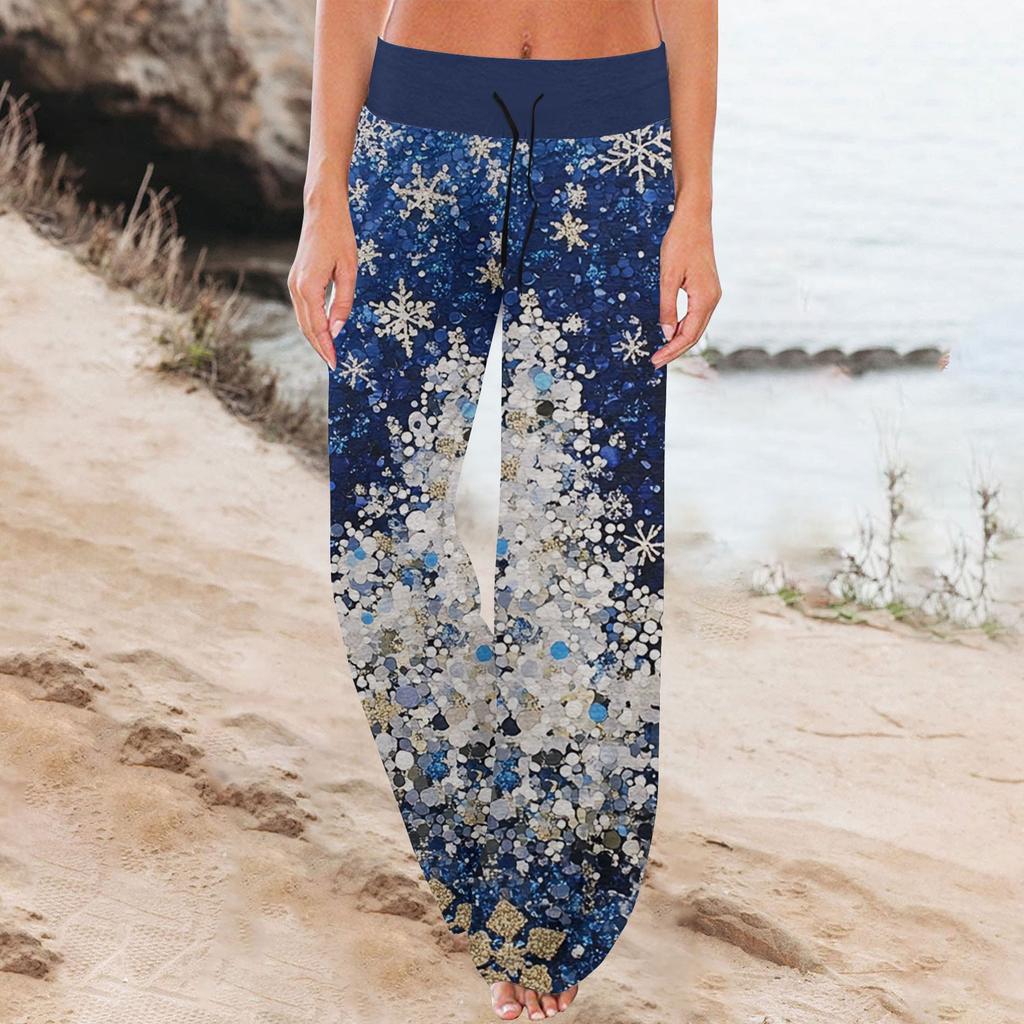 Women's Comfortable Pajama Pants  Pants Christmas Print Drawstring Wide Leg Pants