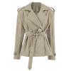 Women's Khaki Double Breasted Belted Trench Coat Short Jacket
