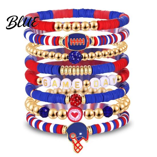 Football Party Accessory Game Day Bracelets Stackable Sports Charm Elasticated