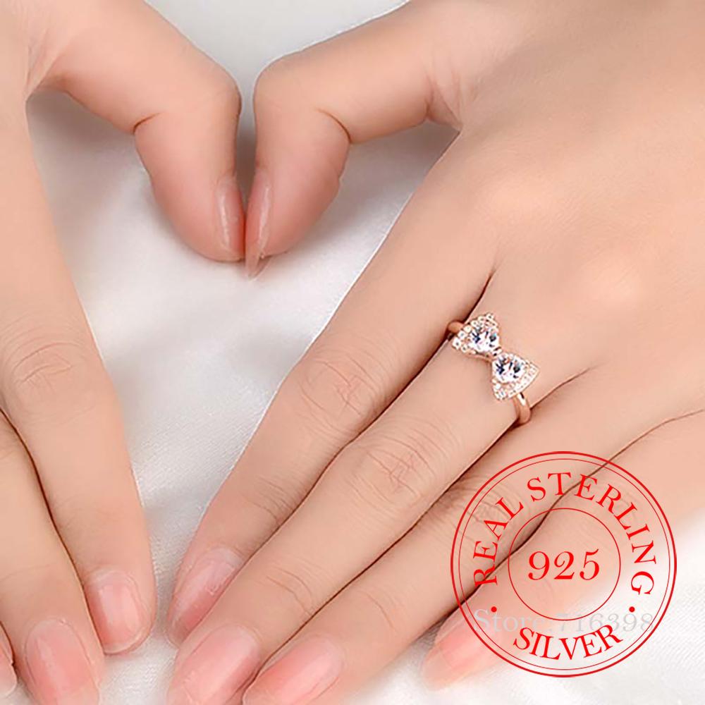 S925 Sterling Silver Bowknot Bow Knot AAA Zircon Rings for Women Fashion Wedding Engagement Party Gift Charm Jewelry