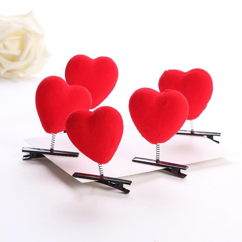 5/10Pcs Heart Hair Clip 3D Flocking Love Shaped Hairpins Fashion Duckbill Clip Valentine's Day Hair Accessories For Girls