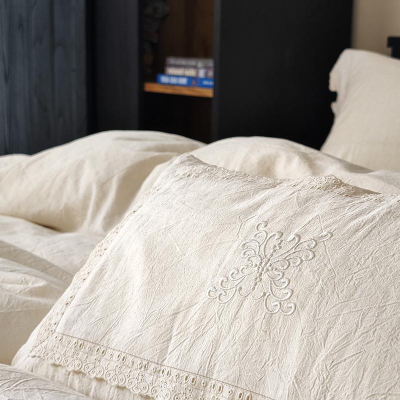4/5Pcs French Vintage Bedding Sets 85% Cotton and 15% Linen Stitch Embroidery Double Bed Sheet Coverlet Quilt Cover Pillowcases