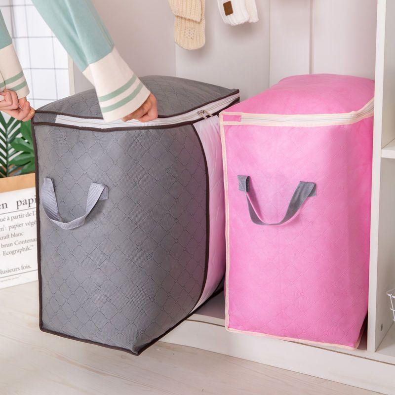 1/2/3/4pc Foldable Bamboo Charcoal Quilt Storage Bag Clothes Sweater Blanket Organizer Box Storage Bag Household Organizations