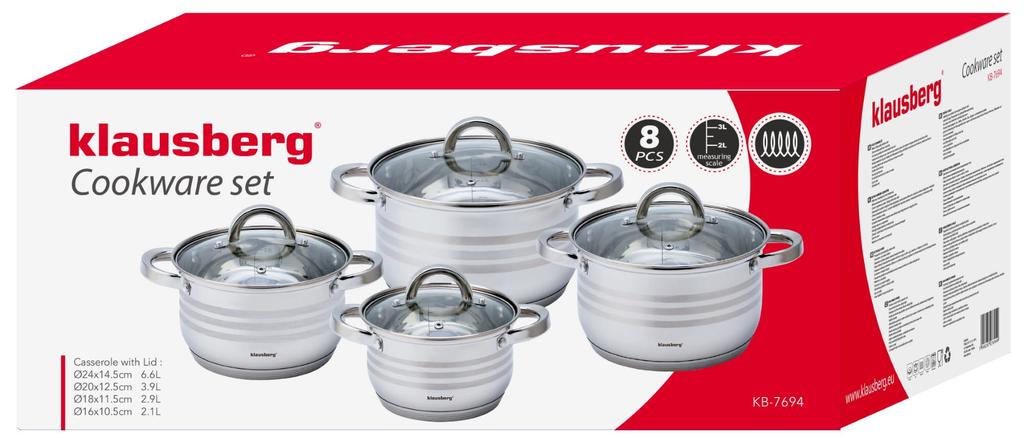 8-piece Steel Pot Set. 2.1/2.9/3.9/6.6L KLAUSBERG KB-7694