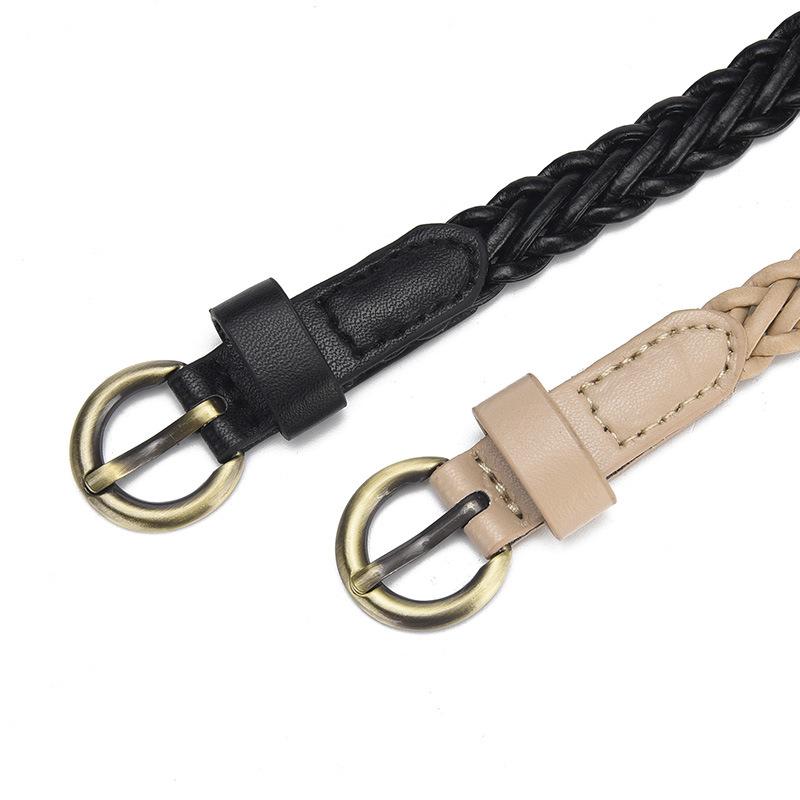 Womens Trendsetting Fine Woven Waist Belt In Classic Colors With Unique Buckle Bronze