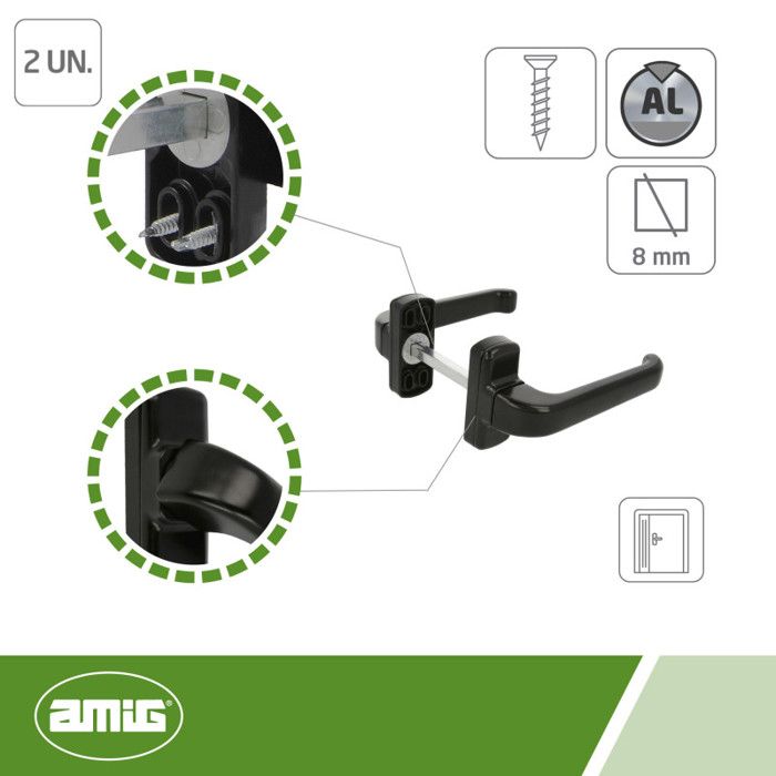 Béquille double - AMIG - EPSILON - Aluminium - Noir - 132 x 70 mm