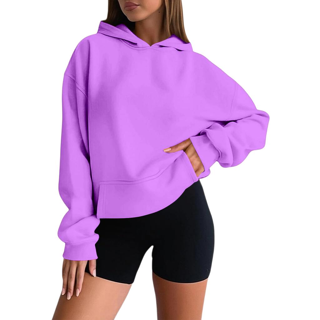 Women's Fashion Oversized Drop-Shoulder Long-Sleeved Sweatshirt Solid-Colour Hooded Sweatshirt