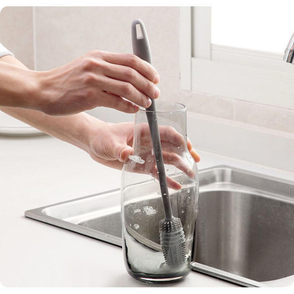Silicone Cup Brush Cup Scrubber Glass Cleaner  Kitchen Cleaning Tool Long Handle Drink Wineglass Bottle Glass Cup Cleaning Brush