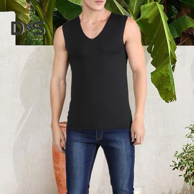 Colete de fitness masculino de verão, cor sólida, sem costura, plus size, decote em V, sem mangas, elástico, macio, respirável, de secagem rápida, pulôver casual masculino, academia, esporte, regata