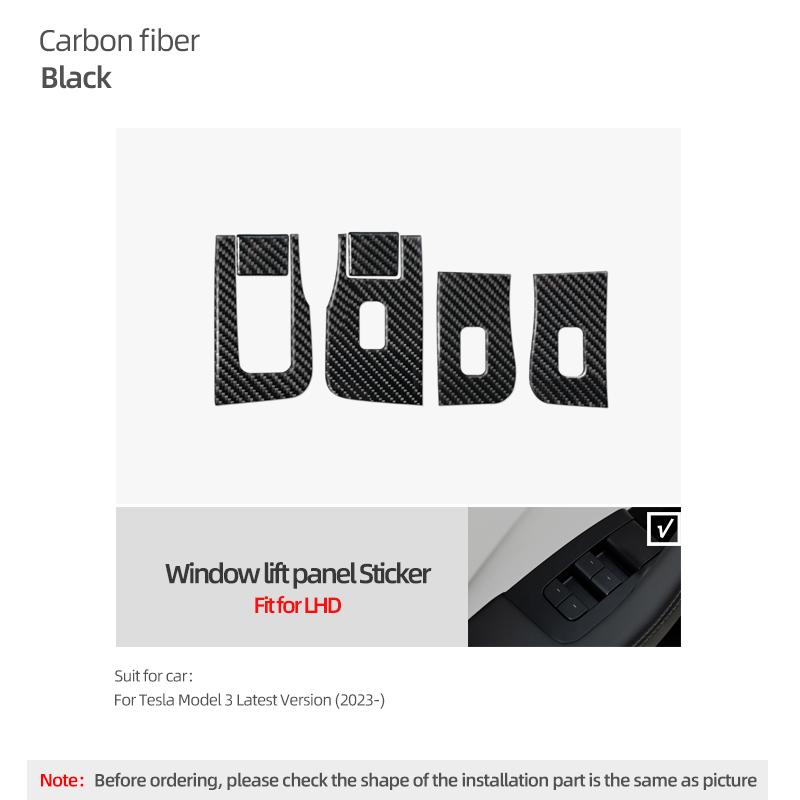 For Tesla 2019- Model 3 Highland Model Y Juniper Carbon Fiber Window Lift Panel Trim Sticker Car Interior Tuning Accessories