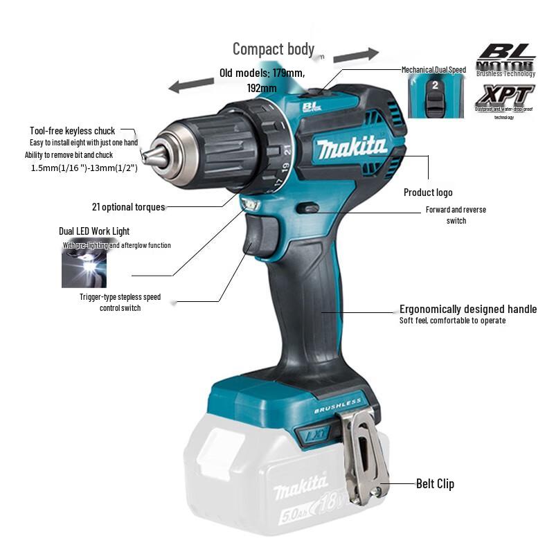 Makita DDF485 18V Avvitatore a Batteria Senza Spazzole Spina CN (adattatore incluso)