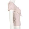 French Romantic Pleated Lace U-Neck Puff Sleeve Slim Fit Casual Top