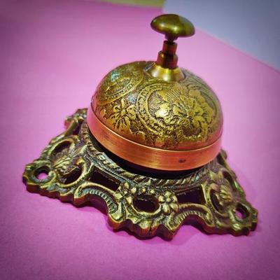 11.43 Cm Brass Desk Bell Service Bell Nautical Maritime Brass Ornate Bell Counter Bell Office Bell Calling Bell Service Gift
