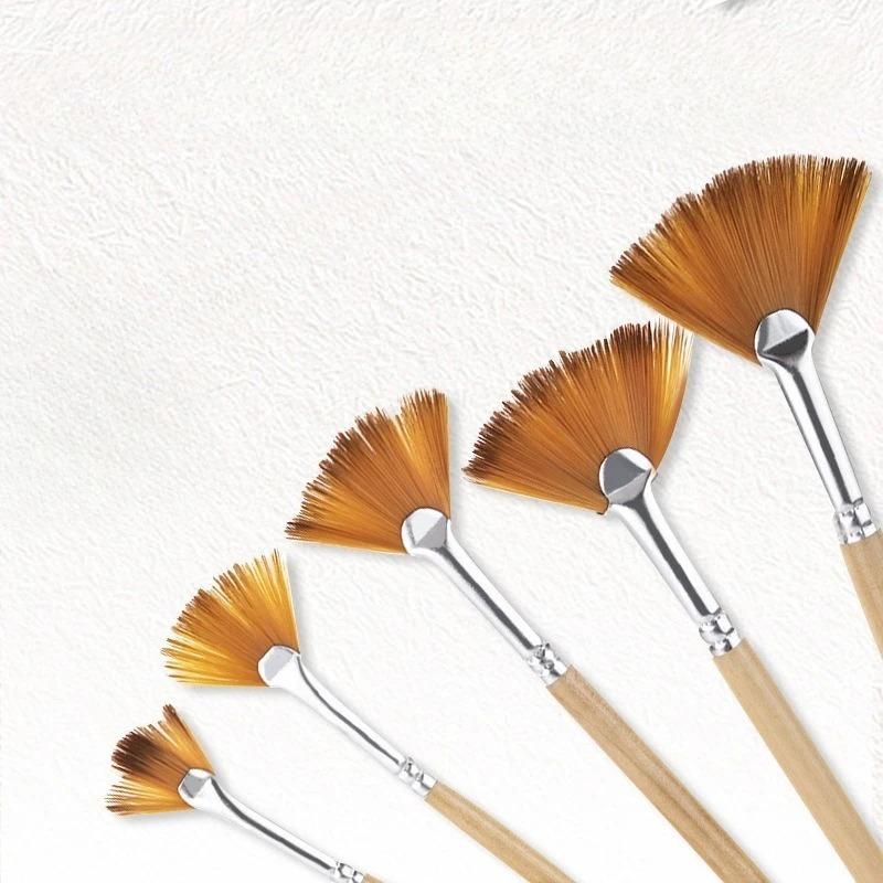 5/6 Piece Fan Brush Set Nylon Hair Paint Brushes for Acrylic Oil Watercolor Artist Brushes for Canvas Watercolor Shape Brush Kit