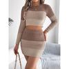 Autumn and Winter Multi-color Long-sleeved Crop Top, Hip-hugging Skirt, Knitted Suit Women's Clothing