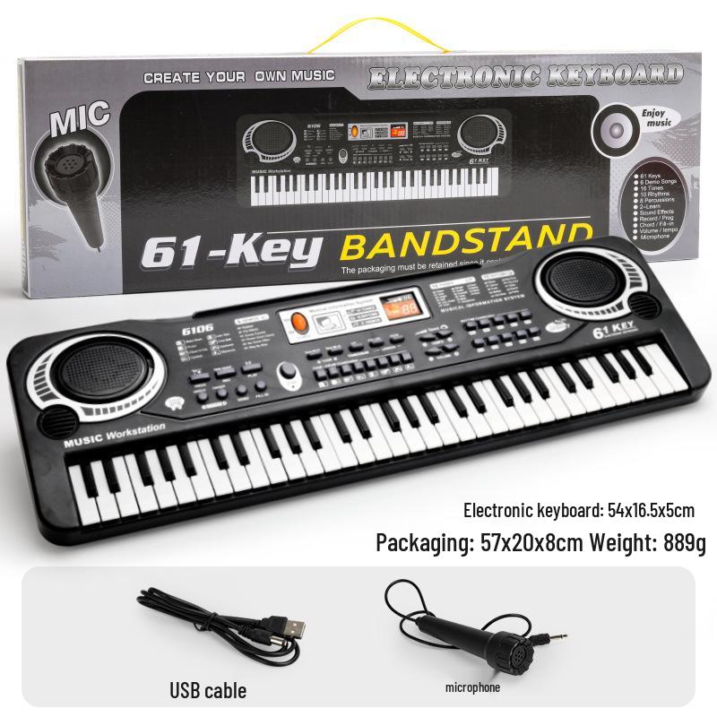 61-Key Children's Electronic Keyboard with Microphone - Educational Musical Toy Piano with Power Supply