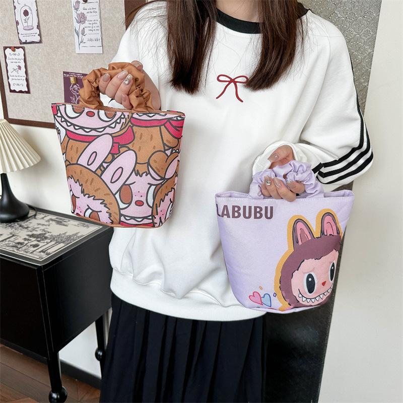 Labubu creative cartoon cute padded handbag Korean version high value ins style portable versatile bucket bag KTY