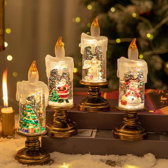 Christmas Flameless LED Candles Battery Operated Santa Snow Decorative Lamp Home Porch Tabletop Party Decor