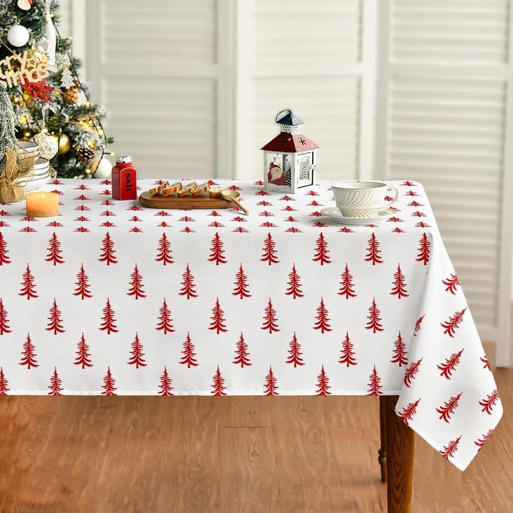 Winter Decor Washable Merry Christmas Decoration Table Cloth Christmas Tree Print Tablecloth Holiday Kitchen Dining Table