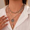 Geometric Alloy Pendant Necklace For Women With Circular Elements And Trendy Style