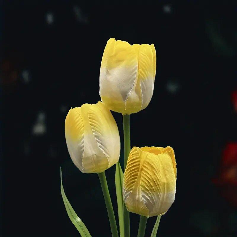 Solar 3-Headed Tulip Garden Lights Outdoor Waterproof LED Lawn Lamp for Yard Pathway Landscape Decor Beautiful Home Lighting
