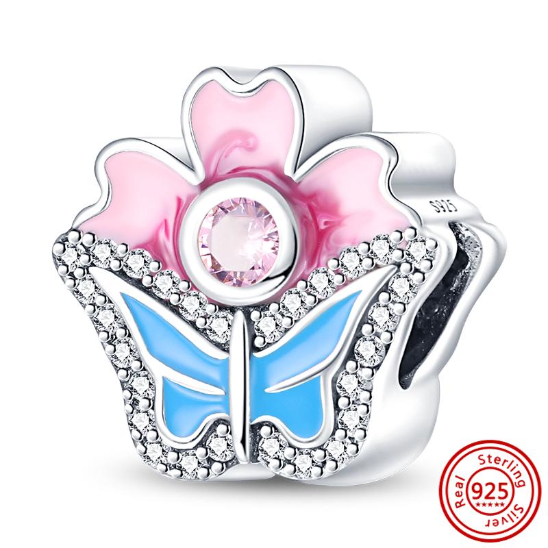 S925 Sterling Silver Mom Rose Print Pave Paw Sun Moon Vulture Butterfly Dangle Bead Fit Original  Bracelet Jewelry Making