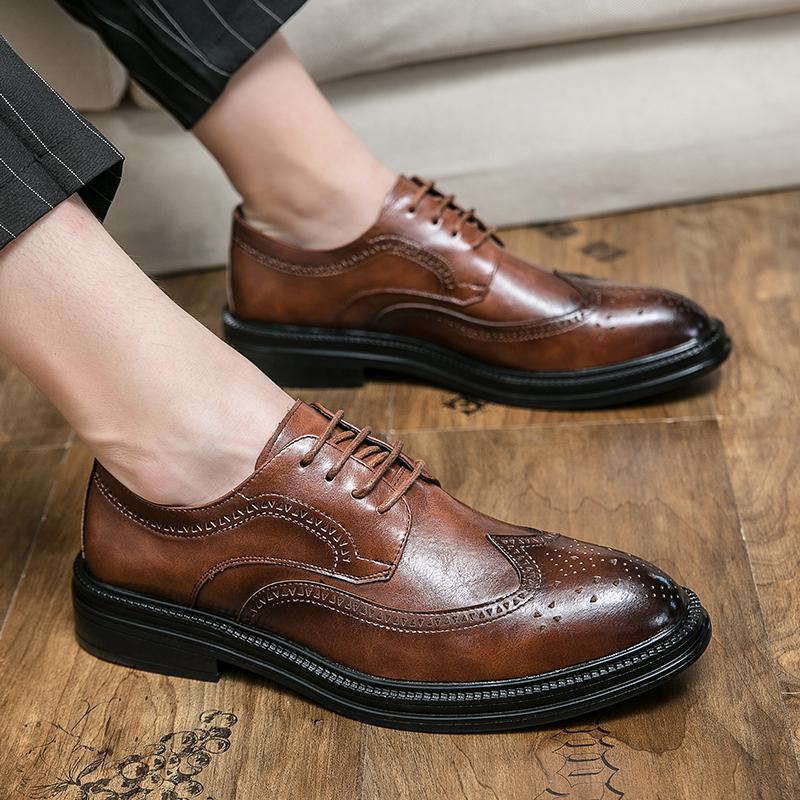 Classic Causal Business Brogue Leather Shoes Men's Career Oxford Fashion Black Dress Shoes Wedding Shoes Zapatillas Plus Size 46