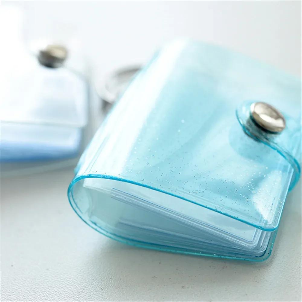 Portable Key Chain 2 Inch 2 Inch Photos Holder Photo Album for Mini Photo Sticker Jelly Color Card Holder 16 Pockets