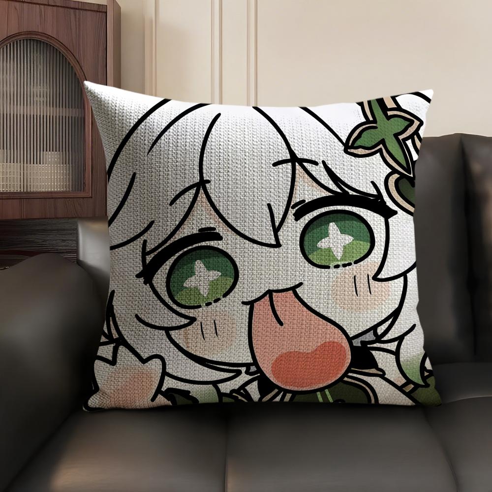 Nahida Cute Genshin Impact Cushion Cover Natural Linen Organic Fabric DoubleSided Printing Sofa Home Decor Gift Pillow Case