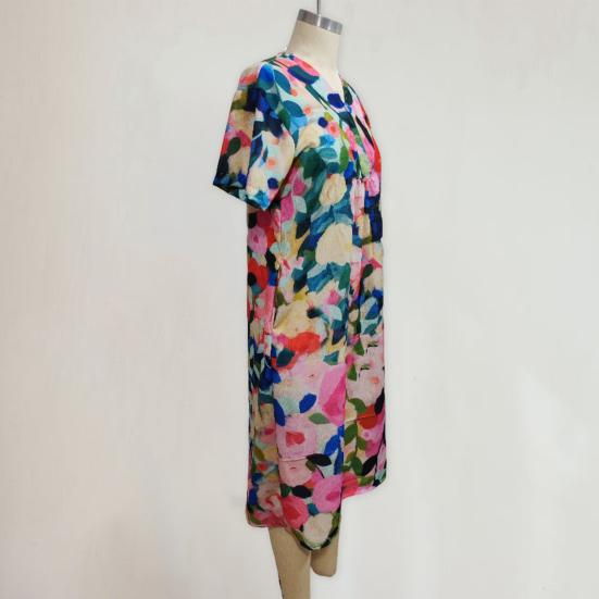 Abito Estivo a Maniche Corte con Scollo a V Abito Casual A-Line Stile Bohemien Abito Pullover per Festa Uso Quotidiano Vacanza