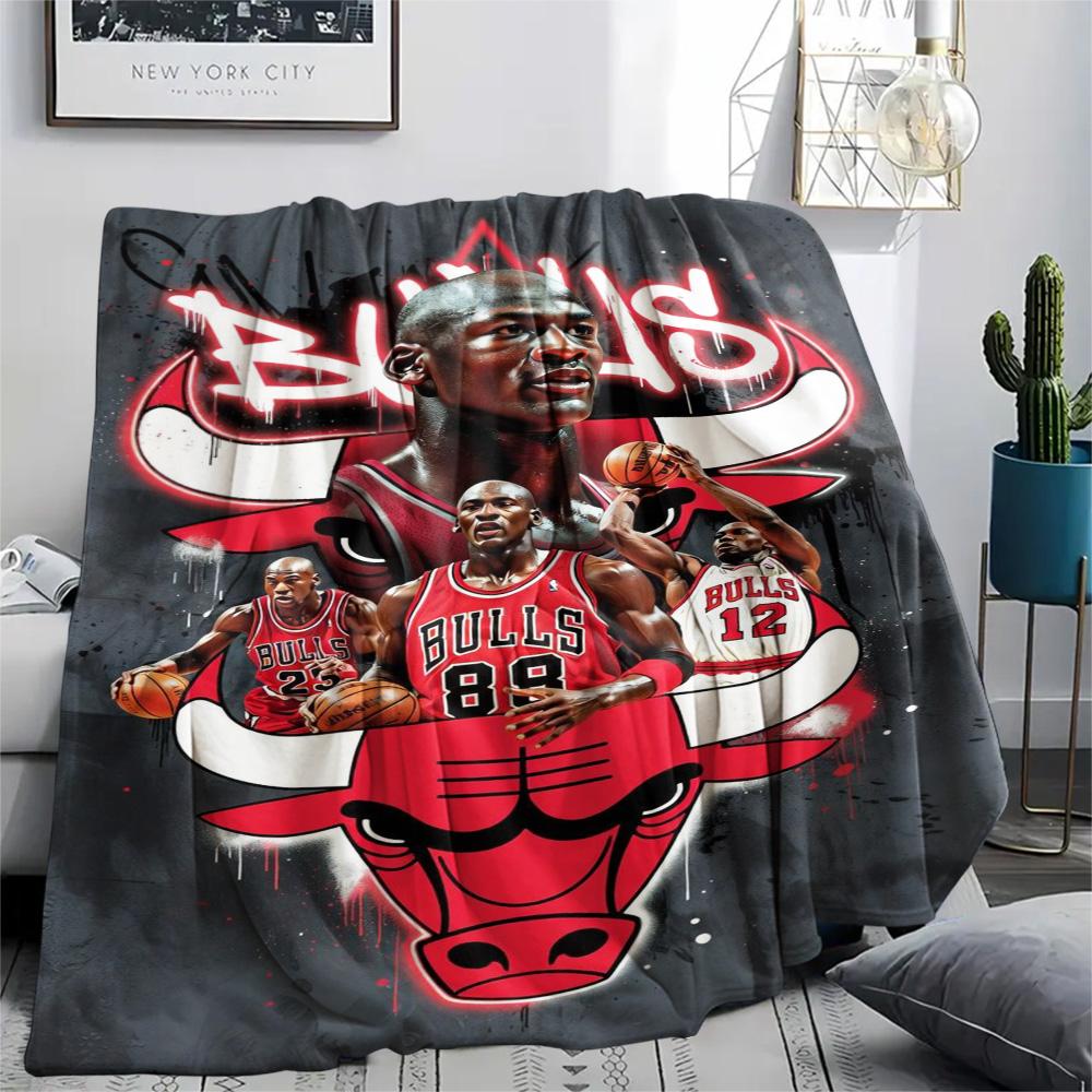 1Pc Chicago Bulls Print Flannel Blanket High Quality Warm Comfortable Cover for All Seasons Perfect for Gifts Home Decor