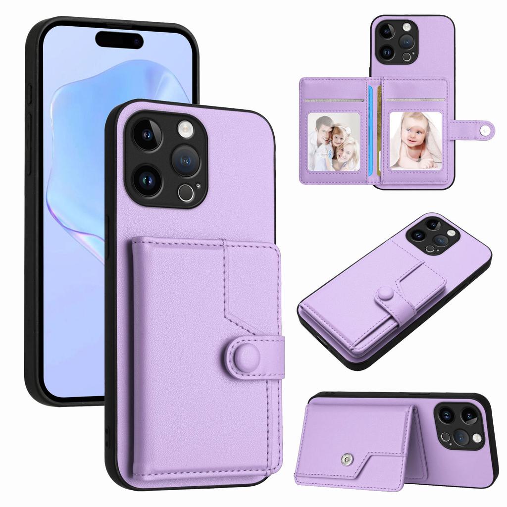 For iPhone 15 Pro Max Case RFID Blocking Card Holder Kickstand TPU + PU Leather Phone Back Cover