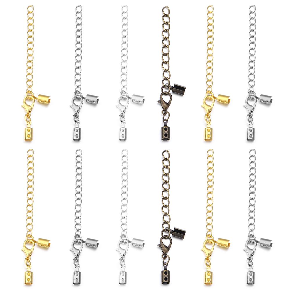 10pcs/Lot Copper Round Leather Cord Clips End Caps With Lobster Clasp Fit Leather Cord Connectors For DIY Jewelry Making Finding