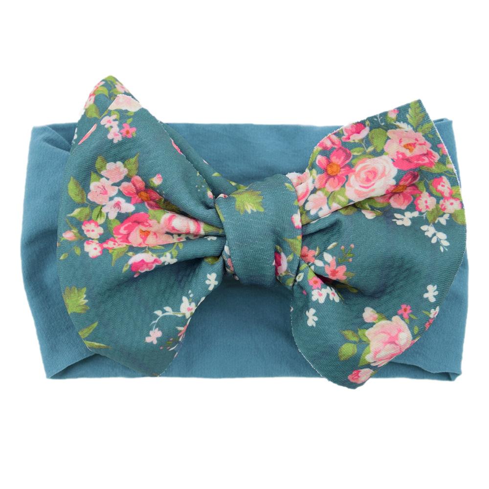 Children'S Printed Large Bow Nylon Headband Soft Elastic Hair Accessories Baby Headgear Baby Stockings Headband