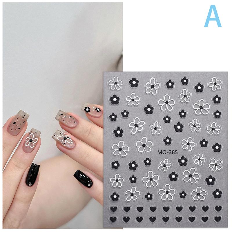 

3D наклейки для нігтів Blossom Білі чорні пелюстки квітів Наклейки для нігтів Елегантний весільний дизайн Весняні квіти Манікюр Слайдер Декор