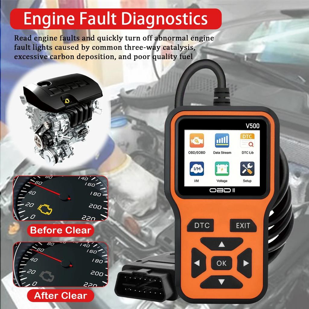 OBD2 Scanner V500 - Instant Code Reader & Voltage Check | Full System Diagnostics for OBDII/CAN Cars |10s Fault Analysis