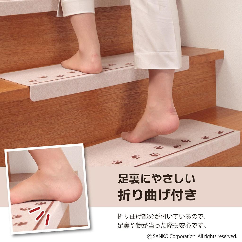 Thanko Stair Stays in Made in Cat Okudake 55 x 21 cm 55 x 4 15 pieces KD-57 Mat, place, Washable, Japan, Foldable, Cat, Suction, (Folded cm), KD-57