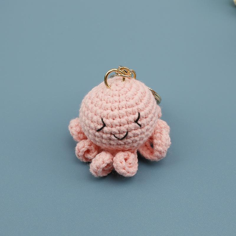 Schattige Lachende Octopus Serie Haak Sleutelhangers Handgemaakt Gebreide Sepia Sleutelhangers Mini Octopus Sleutelhanger Groothandel Maatwerk beige
