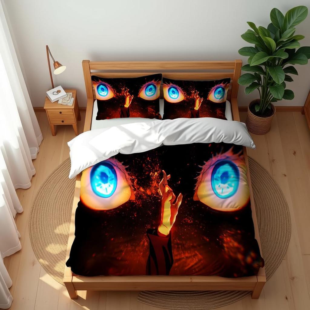 Anime Bedding Set Multiple Sizes J/ujutsu Kaisen Duvet Cover Polyester Fiber Soft Comfortable Duvet Cover and Pillowcase 75x50cm