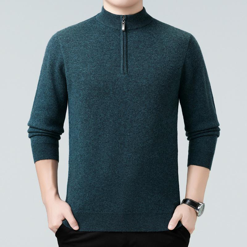 Brand Luxury Men s Mid-Age Half-Collar Cashmere Sweater - Versatile Winter Thick Zipper Knitwear 170