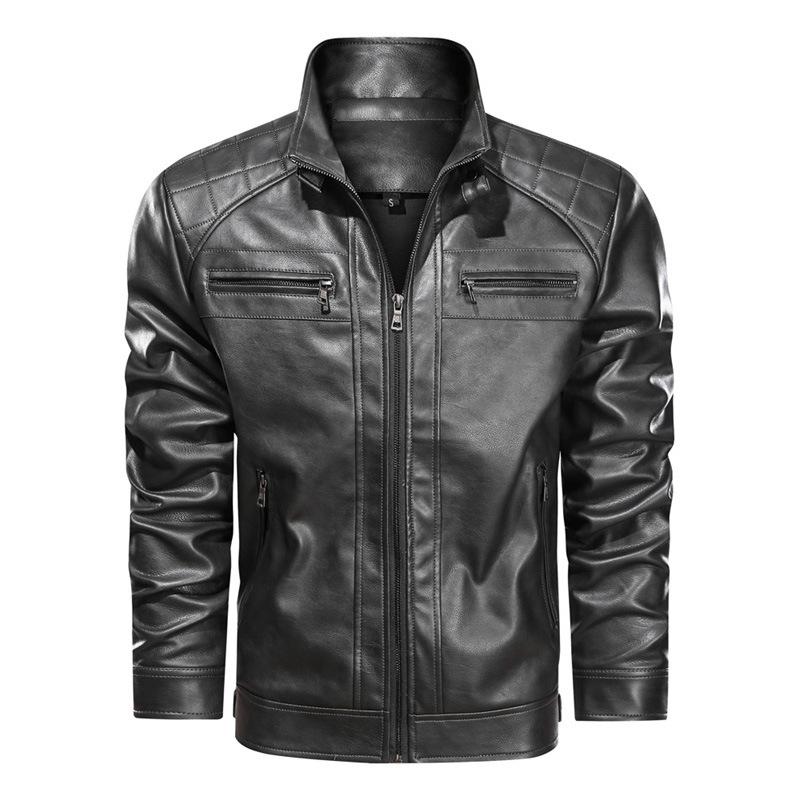 European and American simple PU leather jacket leather jacket men's autumn and winter new locomotive jacket European size