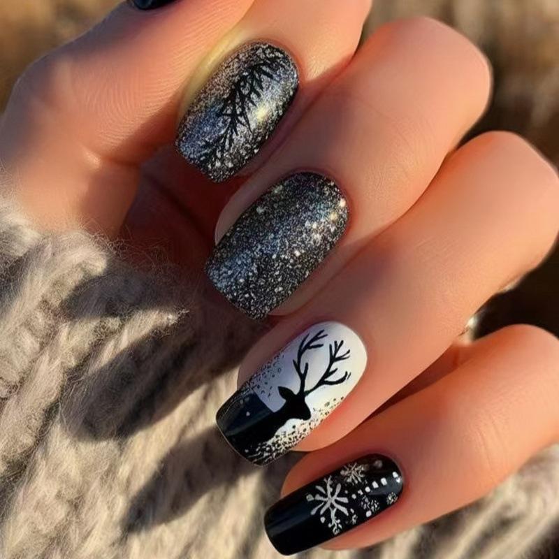 Новая Рождественская Коллекция Арт-Дизайна Ногтей: 24 Накладных типса и наклейки для ногтей No Accessories