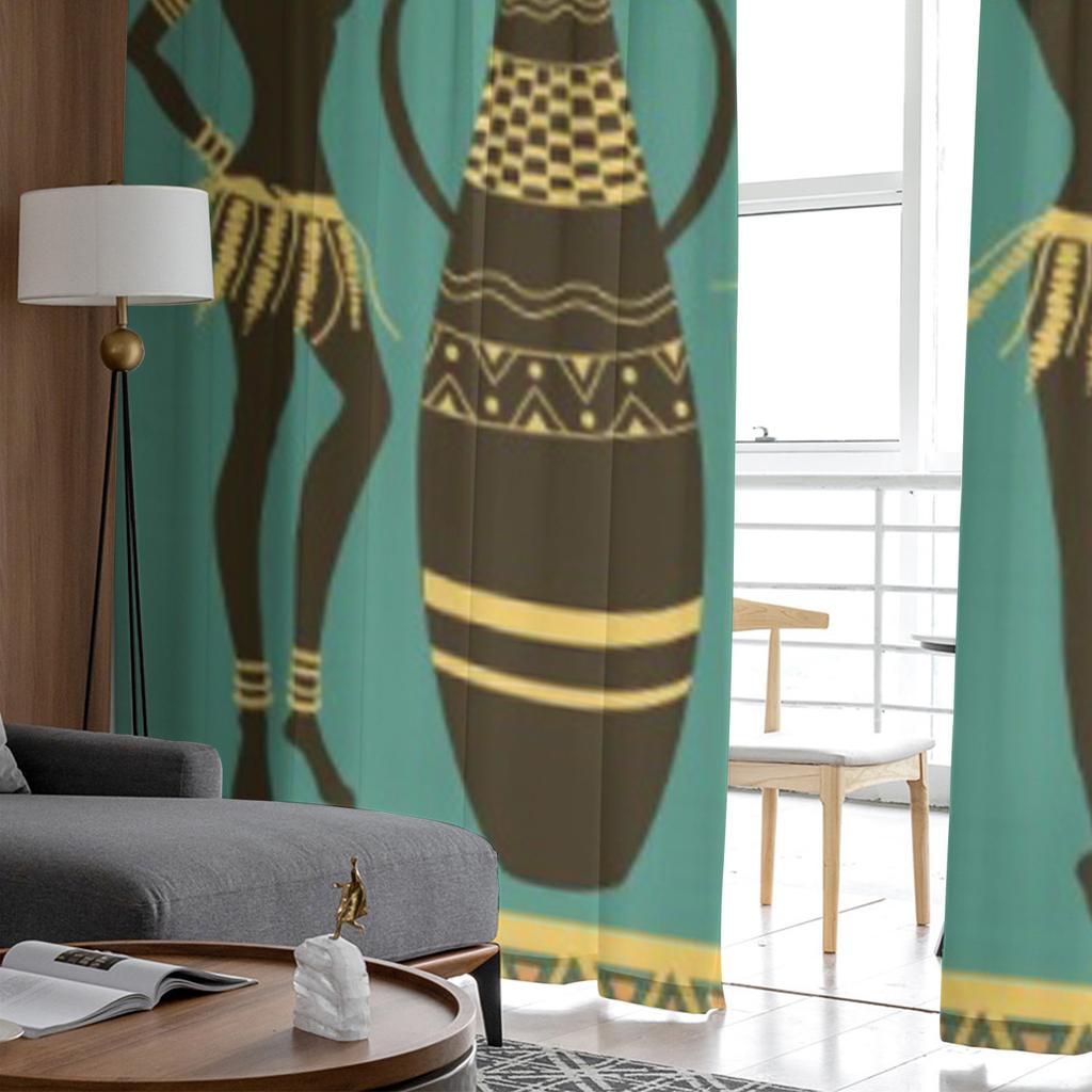 Afrikanische Stammes-Halbnackte Mädchen und Vasen Tüll Transparente Vorhänge für Wohnzimmer Schlafzimmer Küchendekoration Voile Organza Vorhänge