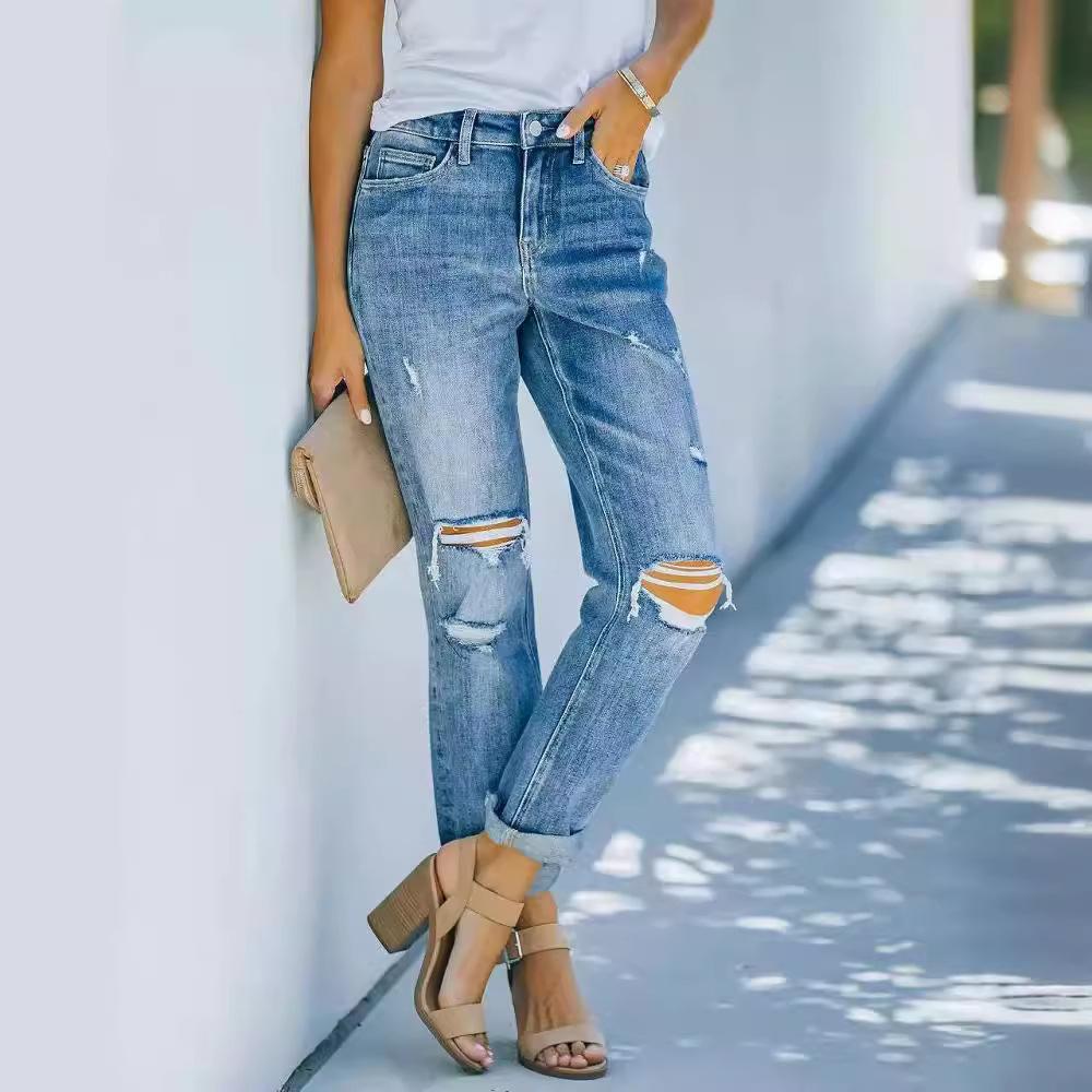 Vaqueros con borde sin rematar y cintura alta de color sólido de talla grande para mujer