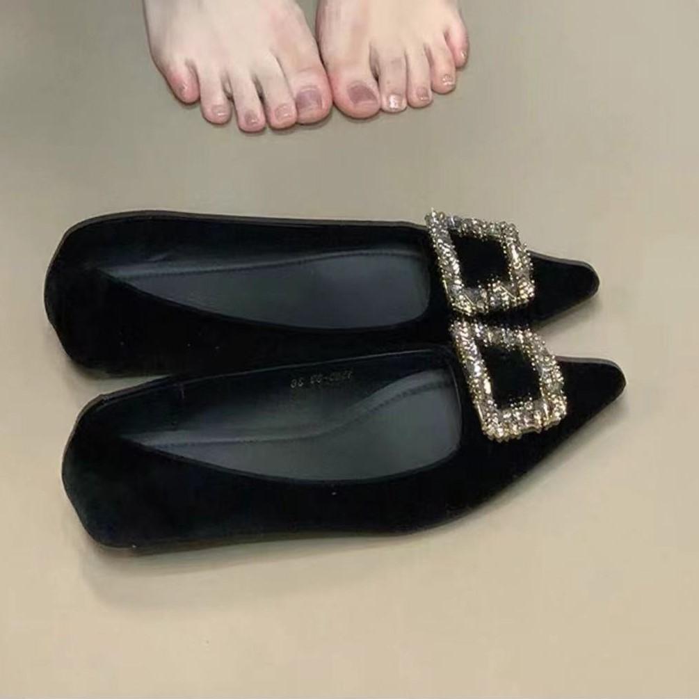 Retro Evening Wind Square Buckle Rhinestone Single Shoes Shallow Mouth Shoes French Shoes Autumn 2025 New One-pedal Temperament Women's Shoes