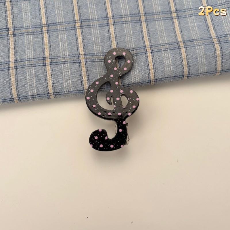 2Pcs Cute Musical Note Hair Clip Sweet Side Clip Ins Style Star Wave Point Music Notes Duckbill Clip Fashionable Hair Accessory