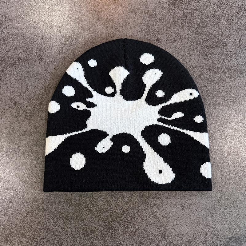 Water Drop Print Knit Beanie Men Women Soft Stretchy Skull Cap for Street Fashion Casual Outing Trendy Unisex Winter Hat