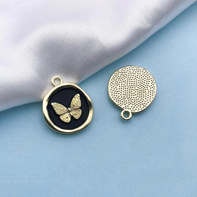 1 KC Gold/White K Alloy Round Butterfly Pendant Necklace, 18x21mm DIY Jewelry Accessory