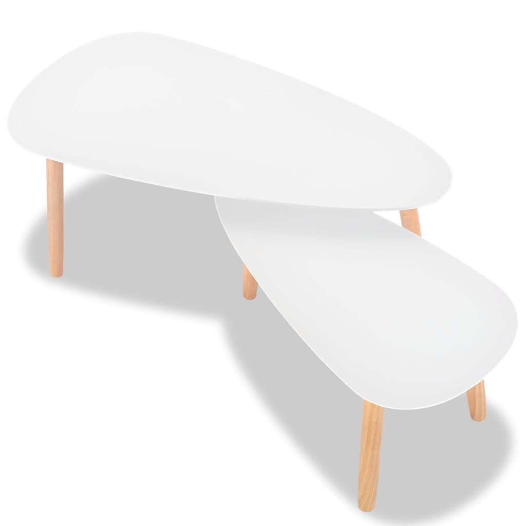 2 Piece Coffee Table Set Solid Pine Wood White
