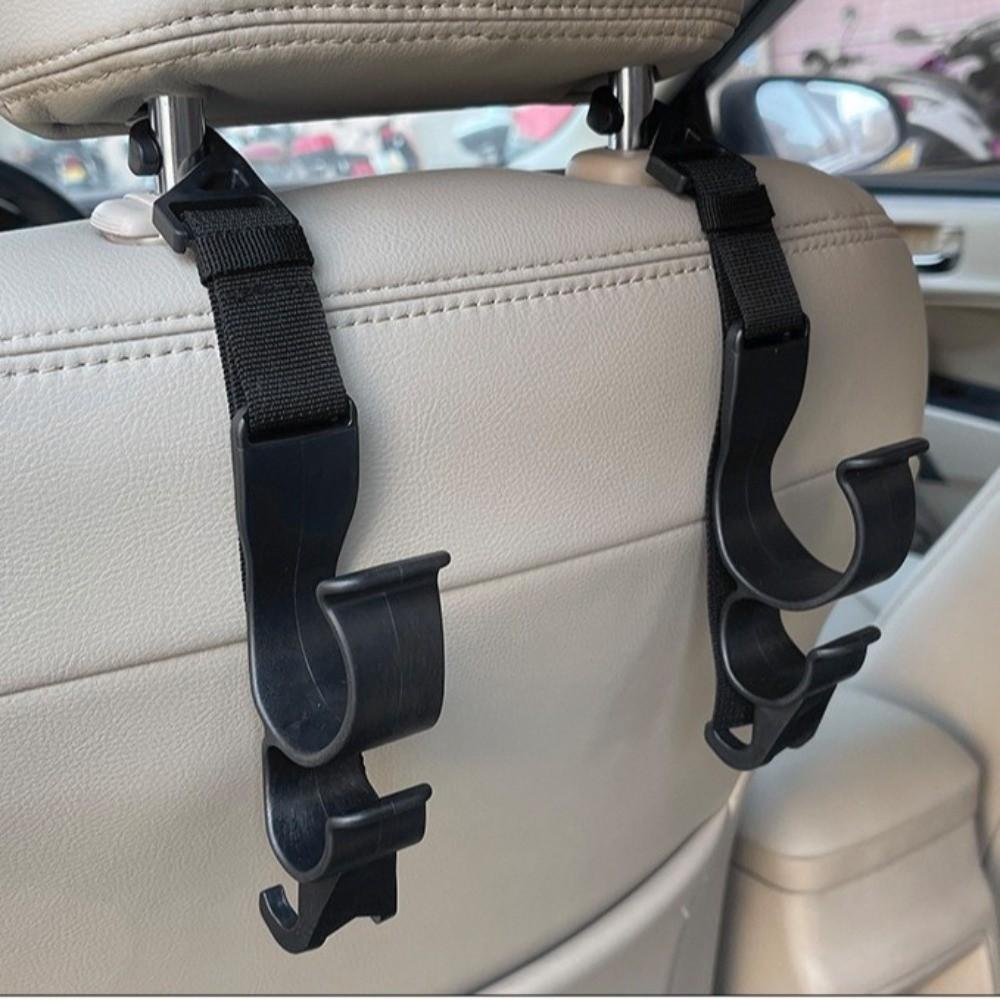 2pcs Black Car Back Seat Hook Umbrella Holder Adjustable Length Headrest Hanging Hook Multi-functional Seat Back Storage Hook